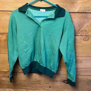 Womens xxs Donni green 1/4 collared button up Made in USA Streetwear oversized‎